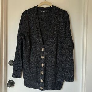 Zara Metallic Knit navy Oversized button Cardigan small